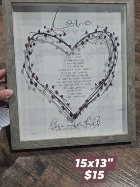Source Unknown Gray and White Heart Love Wall Frame